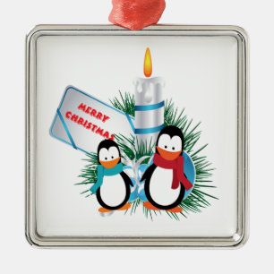 Christmas Cute Penguins And Candle custom ornament