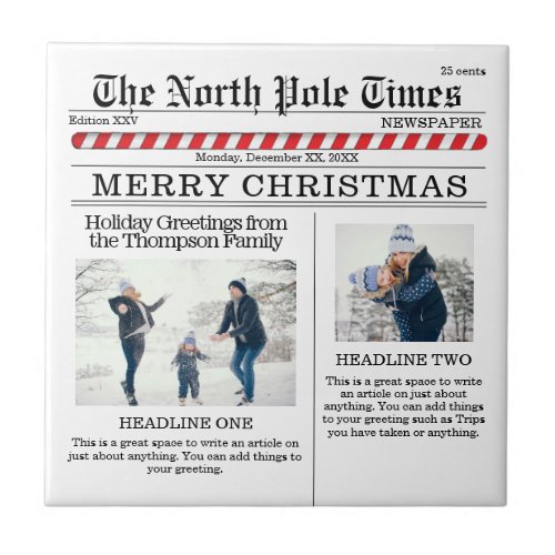 Christmas Cute Photo Collage Simple Newspaper Ceramic Tile