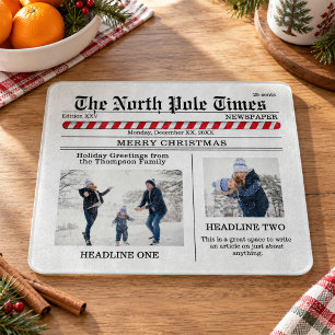 Christmas Cute Photo Collage Simple Newspaper Cutting Board