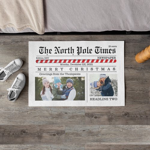 Christmas Cute Photo Collage Simple Newspaper Doormat