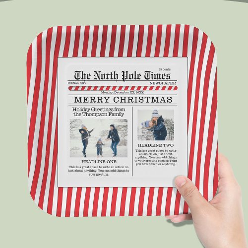 Christmas Cute Photo Collage Simple Newspaper Paper Plates