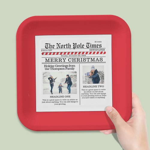 Christmas Cute Photo Collage Simple Newspaper Paper Plates