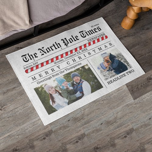 Christmas Cute Photo Collage Simple Newspaper Rug