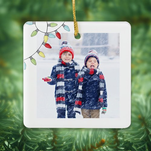 Christmas Cute Photo Colorful Holiday String Light Ceramic Ornament