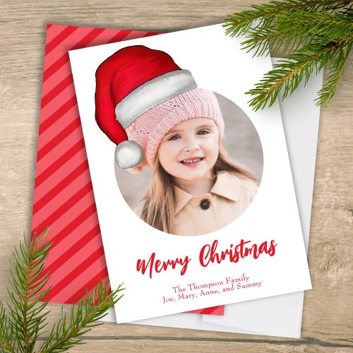 Christmas Cute Photo Whimsical Red White Santa Hat Holiday Card