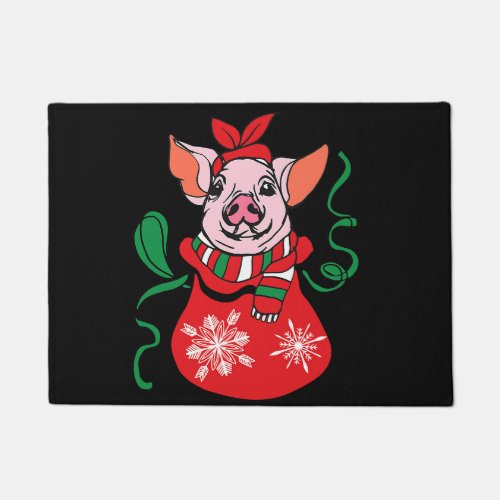christmas cute pig santas bag festive greetings fa doormat
