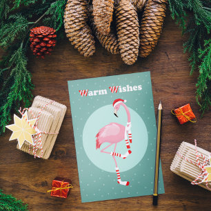 Christmas Cute Pink Flamingo Holiday Postcard