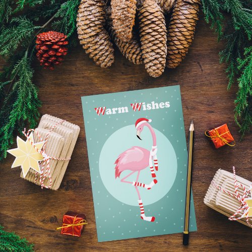    Christmas Cute Pink Flamingo  Holiday Postcard