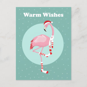 Christmas Cute Pink Flamingo Holiday Postcard