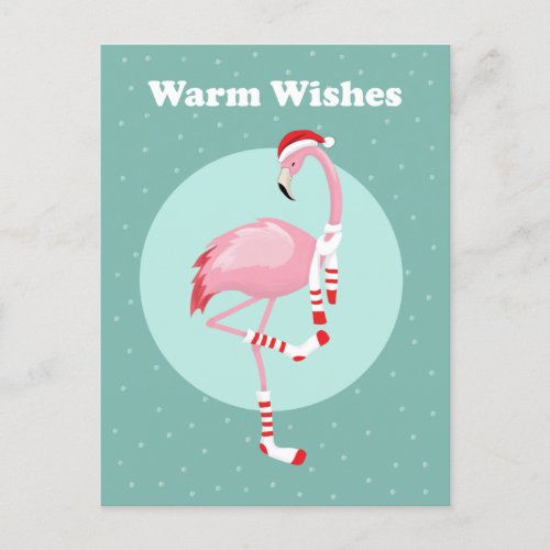    Christmas Cute Pink Flamingo   Holiday Postcard
