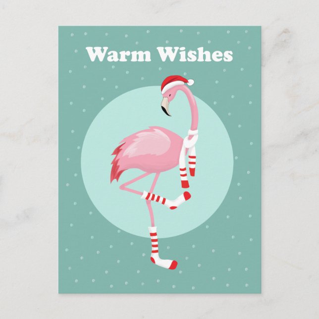    Christmas Cute Pink Flamingo   Holiday Postcard (Front)