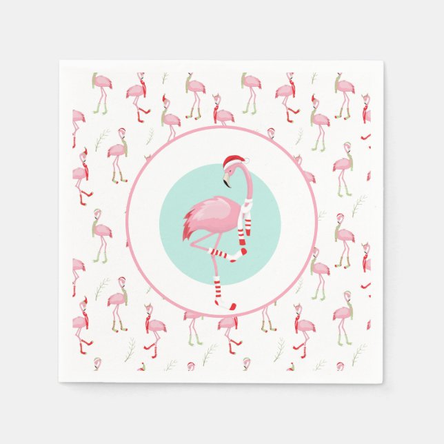 Christmas Cute Pink Flamingo Napkins (Front)