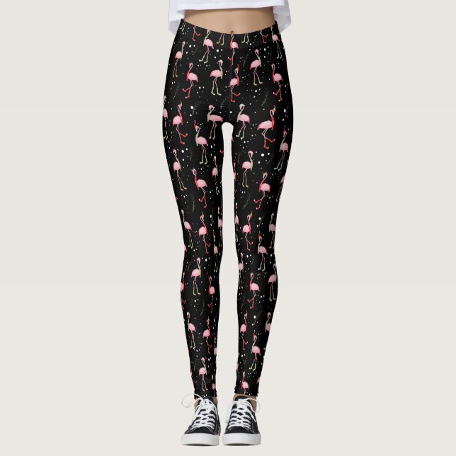    Christmas Cute Pink Flamingo Pattern Leggings (Front)