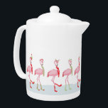 Christmas Cute Pink Flamingo Pattern Teapot<br><div class="desc">Cute pink flamingo in Santa hat scarf and socks great idea for Christmas holiday decoration</div>