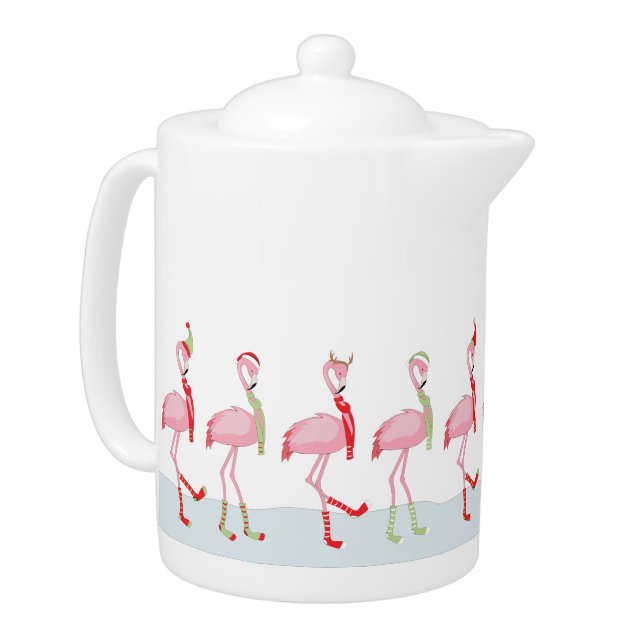    Christmas Cute Pink Flamingo Pattern Teapot (Left)