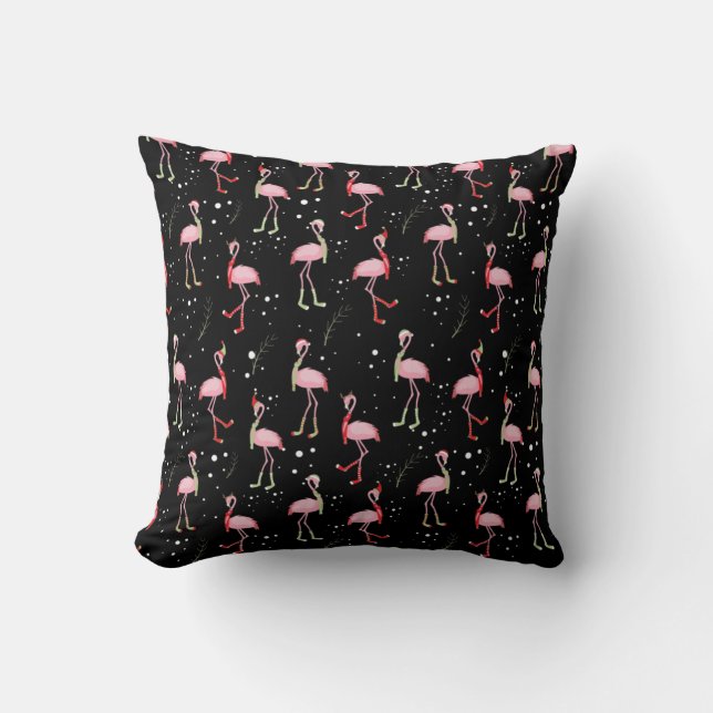    Christmas Cute Pink Flamingo Pattern Throw Pillow (Front)