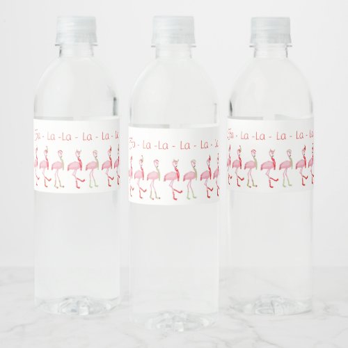    Christmas Cute Pink Flamingo Pattern  Water Bottle Label