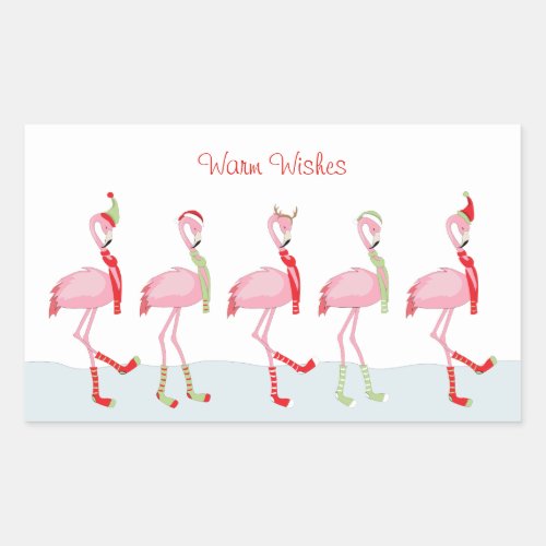    Christmas Cute Pink Flamingo  Rectangular Sticker