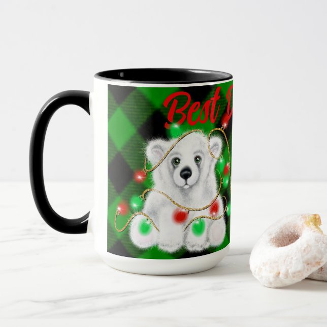 Christmas cute polar bear cub, Best Dad Ever Mug (With Donut)