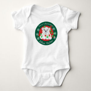 Christmas cute polar bear cub red green lights  baby bodysuit