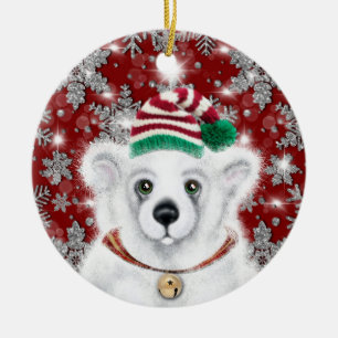 Christmas cute polar bear cub, Santa bear cub Ceramic Ornament