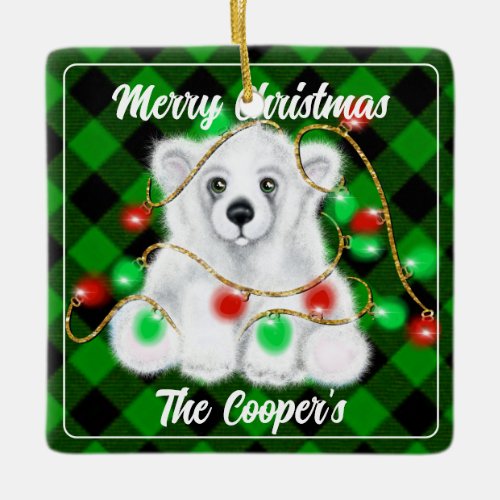 Christmas cute polar bear cub Santa bear cub  Ceramic Ornament