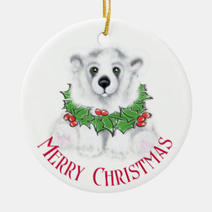 Christmas cute polar bear cub, Santa bear cub Ceramic Ornament