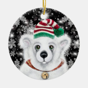 Christmas cute polar bear cub, Santa bear cub Ceramic Ornament