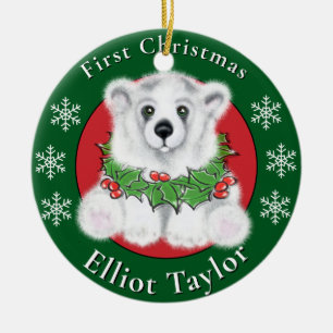 Christmas cute polar bear cub, Santa bear cub  Ceramic Ornament