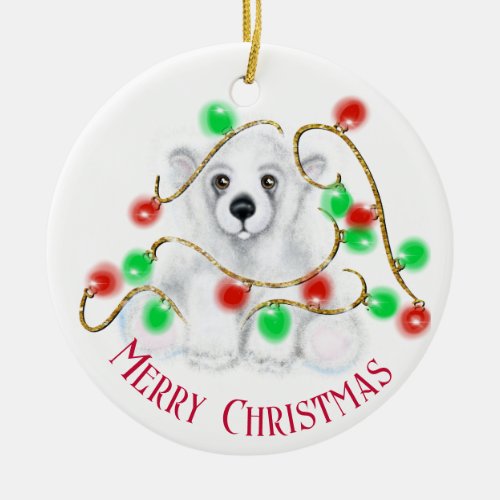 Christmas cute polar bear cub Santa bear cub  Ceramic Ornament