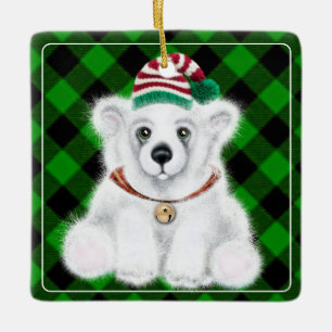 Christmas cute polar bear cub, Santa bear cub Ceramic Ornament