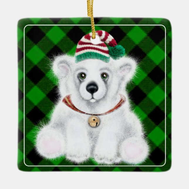 Christmas cute polar bear cub, Santa bear cub  Ceramic Ornament (Front)