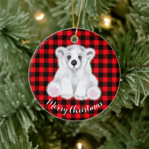 Christmas cute polar bear cub, Santa bear cub Ceramic Ornament
