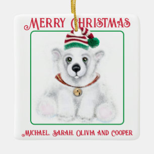 Christmas cute polar bear cub, Santa bear cub Ceramic Ornament
