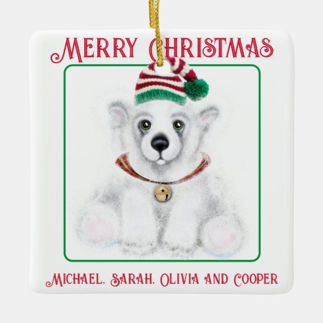 Christmas cute polar bear cub, Santa bear cub  Ceramic Ornament (Front)