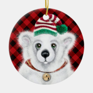 Christmas cute polar bear cub, Santa bear cub Ceramic Ornament