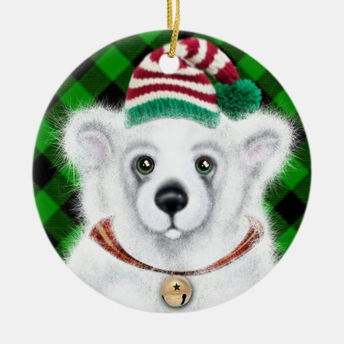 Christmas cute polar bear cub Santa bear cub  Ceramic Ornament