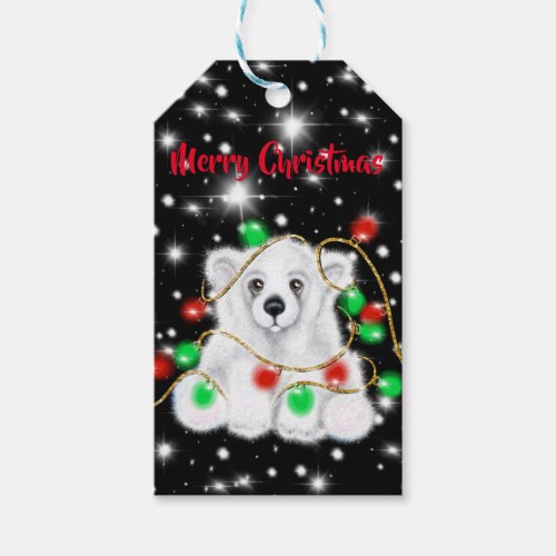 Christmas cute polar bear cub Santa bear cub  Gift Tags