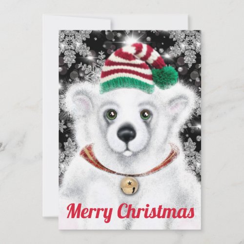 Christmas cute polar bear cub Santa bear cub  Holiday Card