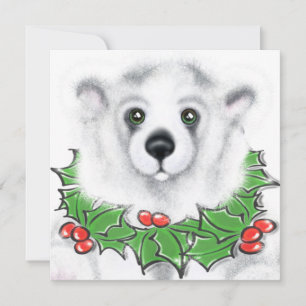 Christmas cute polar bear cub, Santa bear cub  Invitation