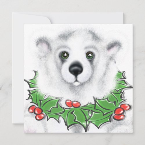 Christmas cute polar bear cub Santa bear cub  Invitation