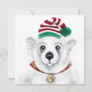 Christmas cute polar bear cub, Santa bear cub Invitation