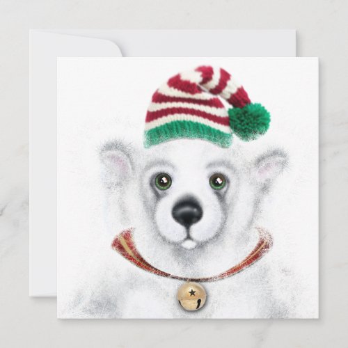 Christmas cute polar bear cub Santa bear cub  Invitation
