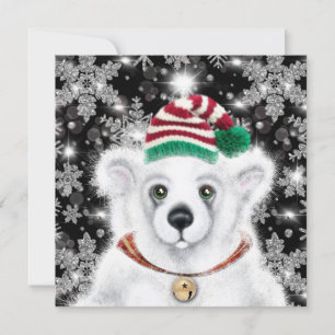 Christmas cute polar bear cub, Santa bear cub Invitation