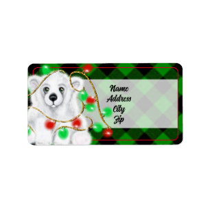 Christmas cute polar bear cub, Santa bear cub Label