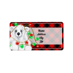 Christmas cute polar bear cub, Santa bear cub Label