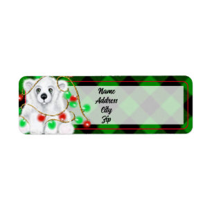 Christmas cute polar bear cub, Santa bear cub Label