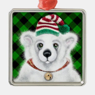 Christmas cute polar bear cub, Santa bear cub  Metal Ornament