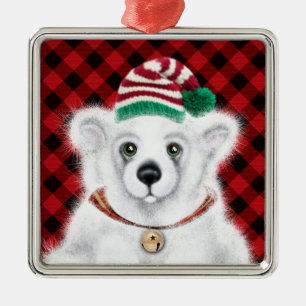 Christmas cute polar bear cub, Santa bear cub Metal Ornament