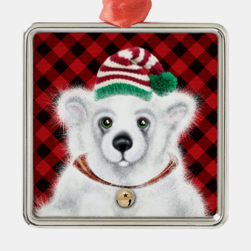 Christmas cute polar bear cub Santa bear cub  Metal Ornament